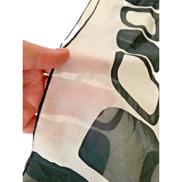 Vintage Sheer CELEBRITEES BY DESCO Black White Geo Design Polyester Neck Scarf - Picture 2 of 11